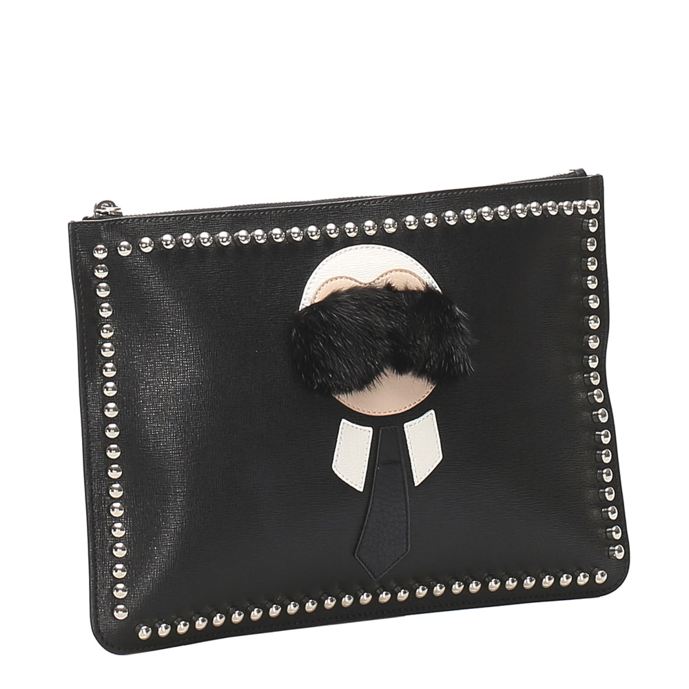 

Fendi Black Leather Karlito Flat Clutch