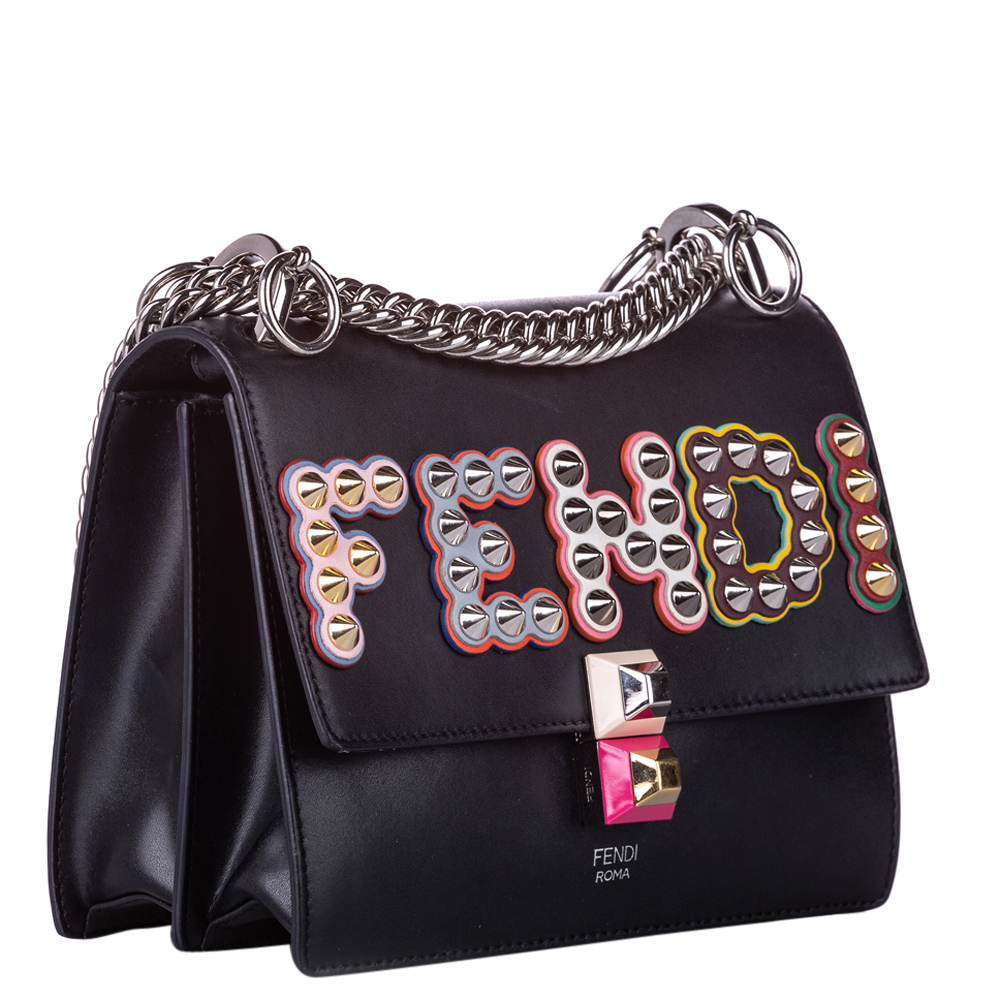 

Fendi Black Leather Studded Leather Crossbody Bag