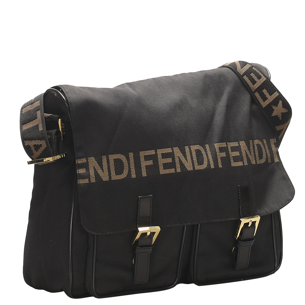 

Fendi Black Leather/Nylon Vintage Messenger Bag