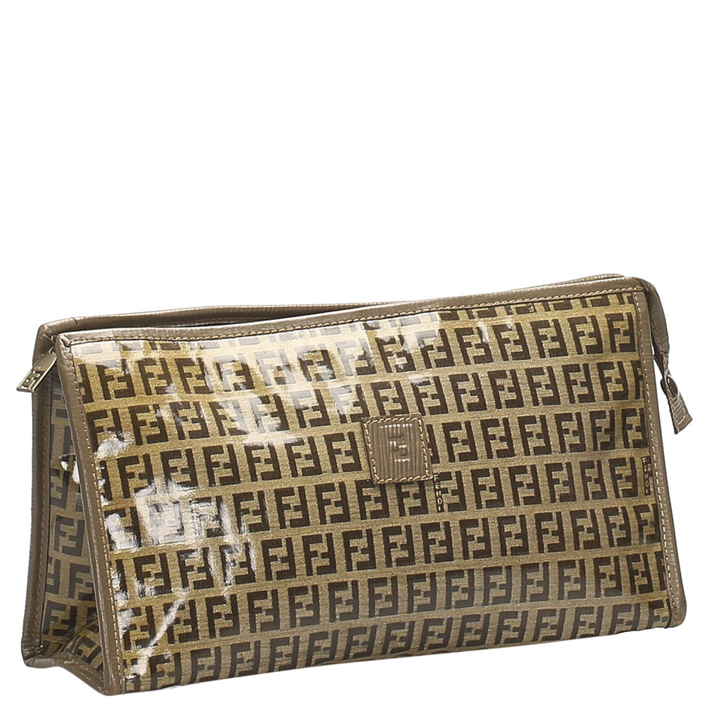 

Fendi Zucchino Patent Leather Clutch Bag, Beige