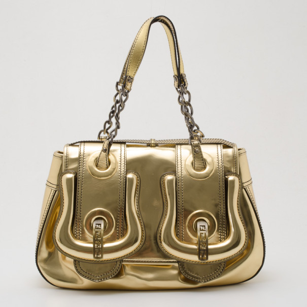 مملوكة مسبقًا Fendi Metallic Gold Patent 'B' Bag