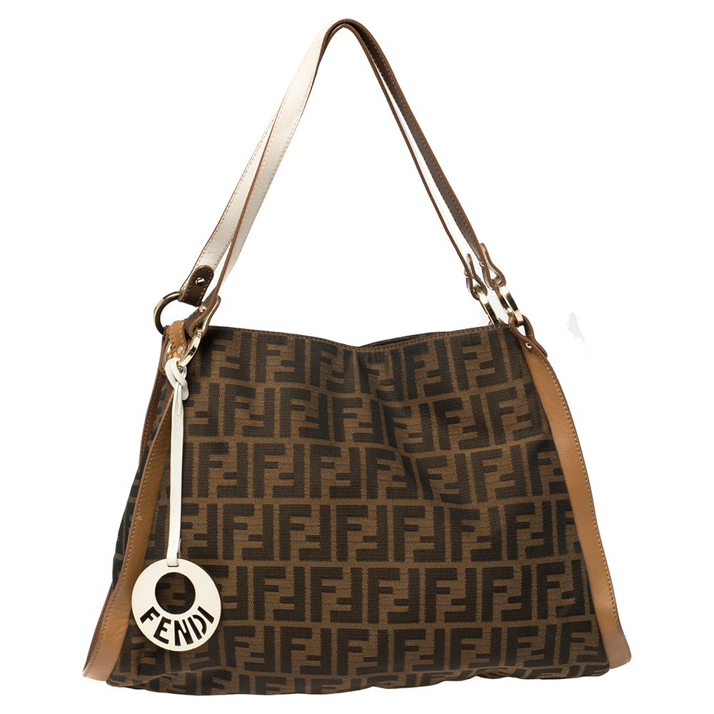 Pre Owned Fendi Tobacco/Tan Zucca Canvas and Leather Chef Tote