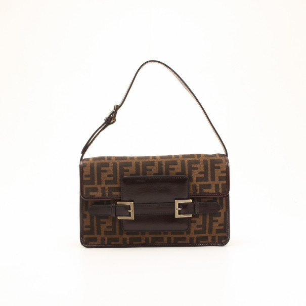 Pre Owned Fendi Tobacco Monogram Zucca Shoulder Bag 