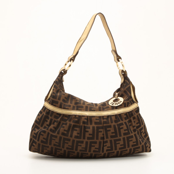 Pre Owned Fendi Zucca Chef Hobo with Metallic Leather Trim