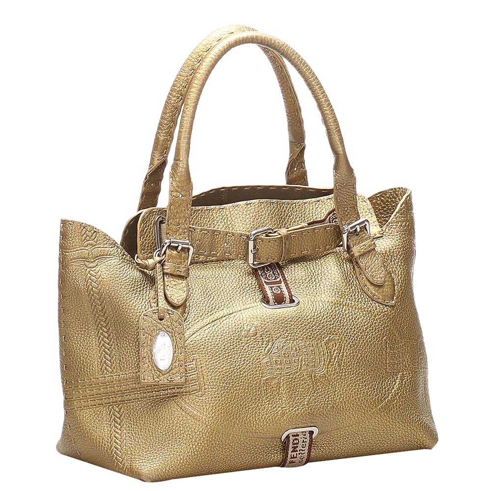 

Fendi Golden Leather Selleria Tote, Gold