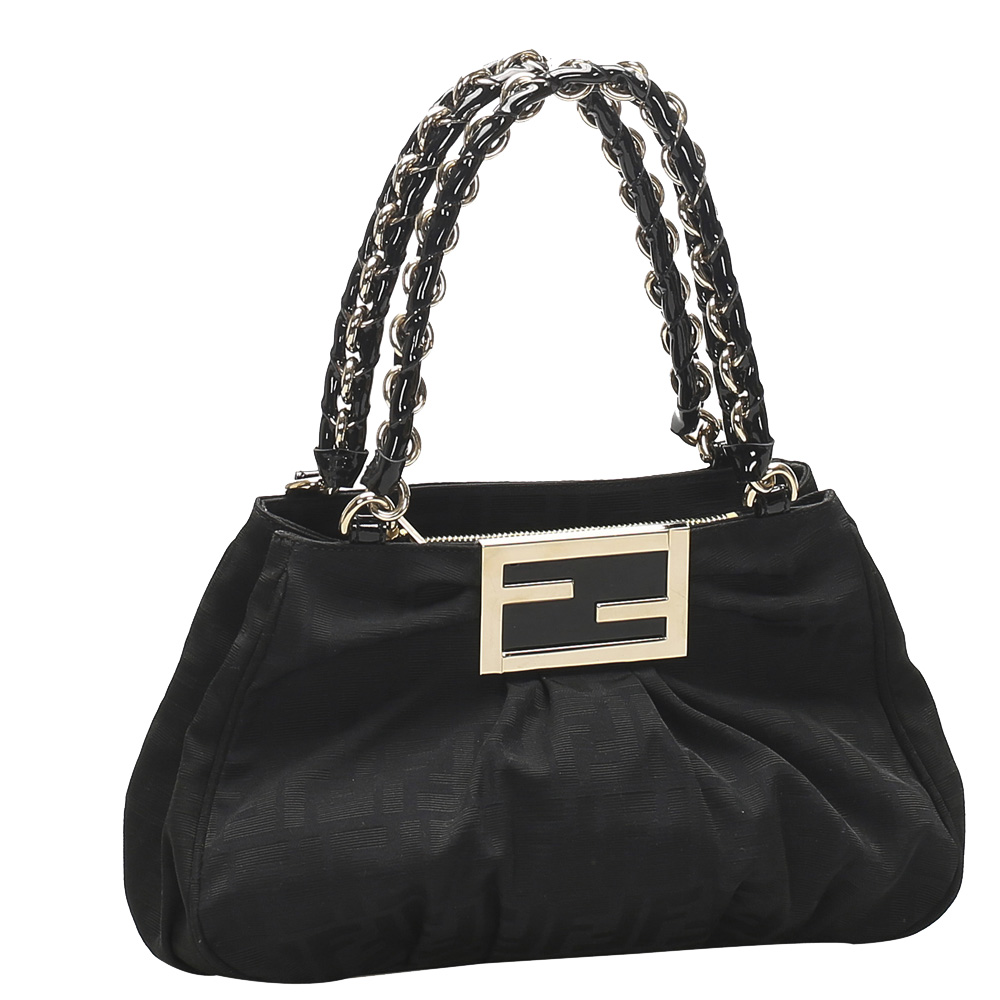 

Fendi Black Zucca Canvas Mia Hobo Bag