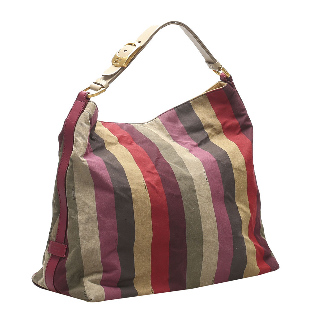 

Fendi Multicolor Canvas Pequin Striped Hobo Bag