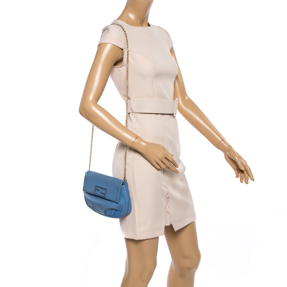 

Fendi Blue Leather Fendista Chain Shoulder Bag
