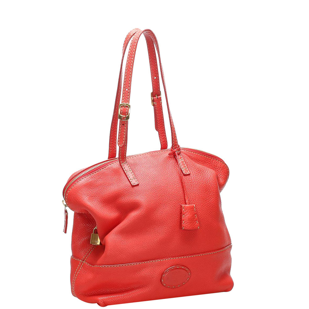 

Fendi Red Leather Selleria 2Bag Tote Bag
