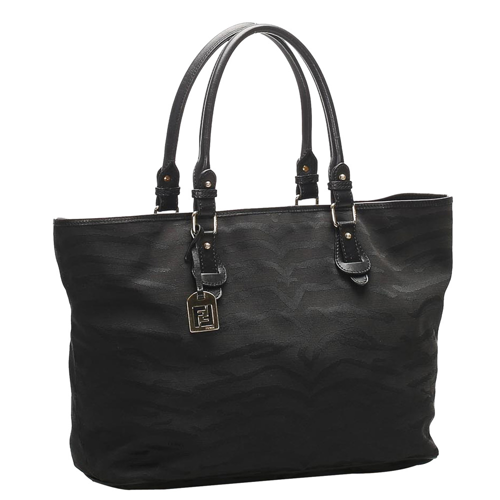 

Fendi Black Tiger Print Canvas Tote Bag