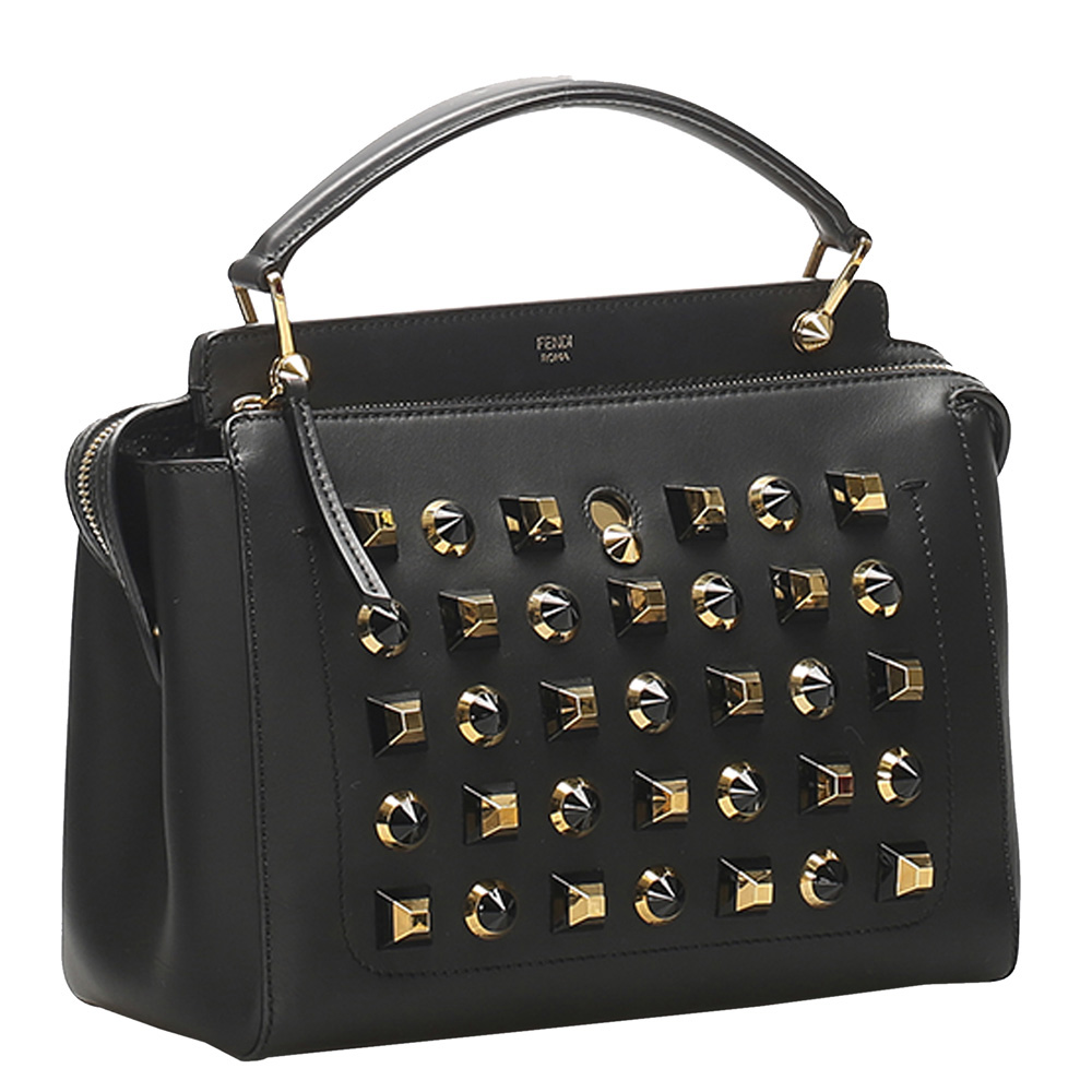 

Fendi Black Studded Leather DotCom Satchel bag