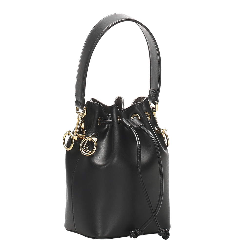 

Fendi Black Leather Mini Mon Tresor Drawstring Bucket Bag