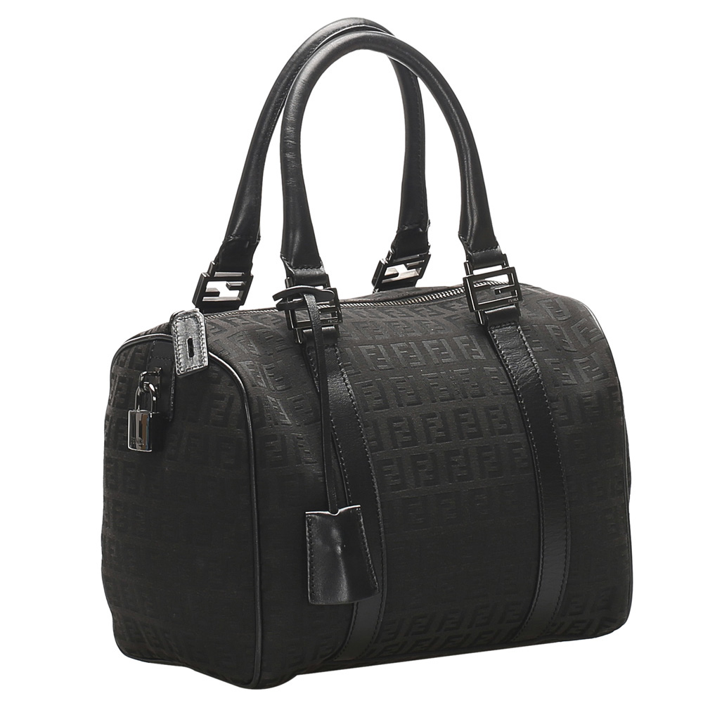 

Fendi Black Zucchino Canvas Boston Bag