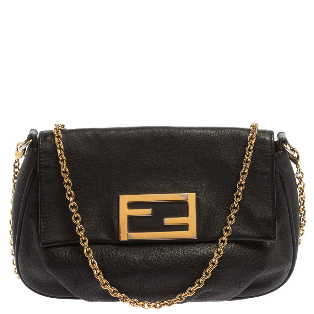 مملوكة مسبقًا Fendi Black Leather Mini Mia Crossbody Bag