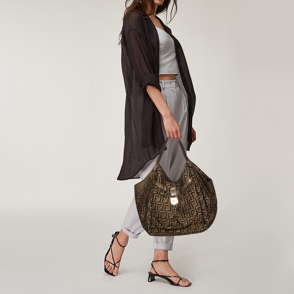 

Fendi Tobacco Zucca Canvas and Textured Leather Chef Tote, Brown