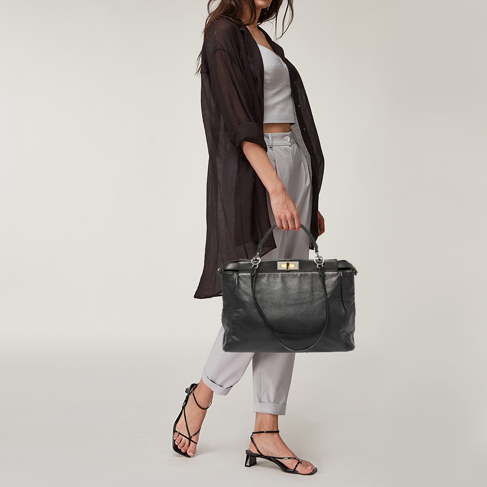 

Fendi Black Leather Large Peekaboo Top Handle Bag