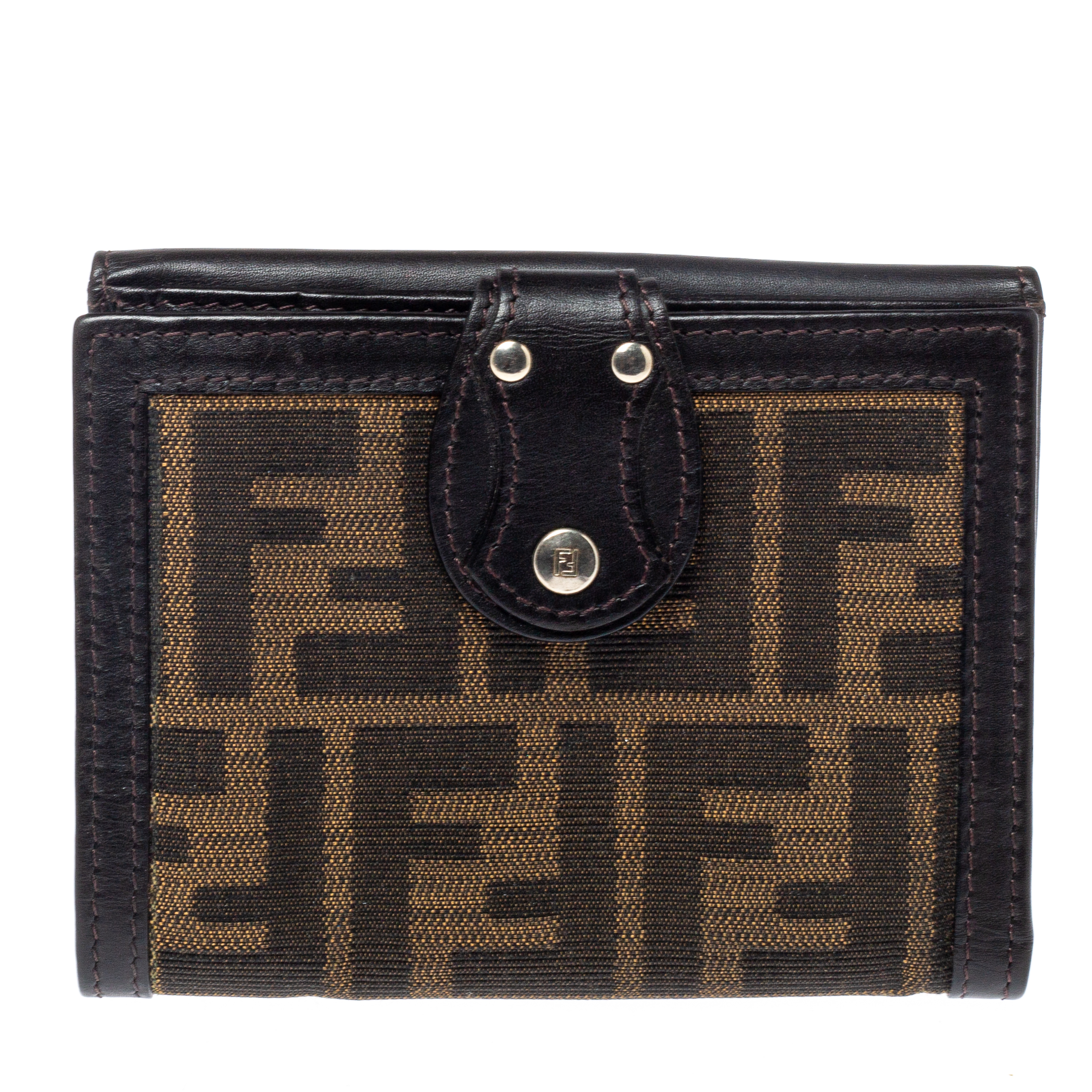 Pre Owned Fendi Tobacco Zucca Canvas and Leather Compact Wallet