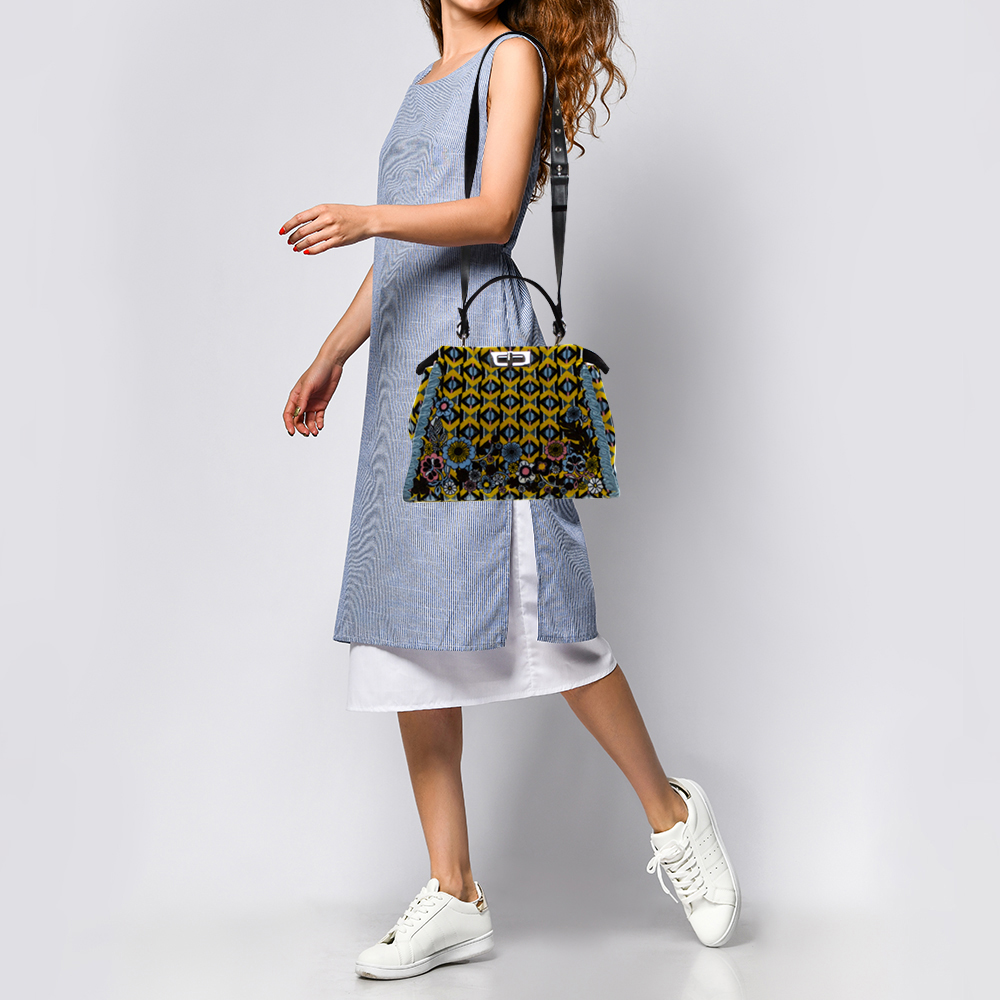 

Fendi Multicolor Printed Velvet Medium Peekaboo Top Handle Bag