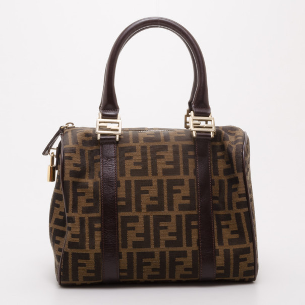 Pre Owned Fendi Jacquard Zucca Boston Bag 