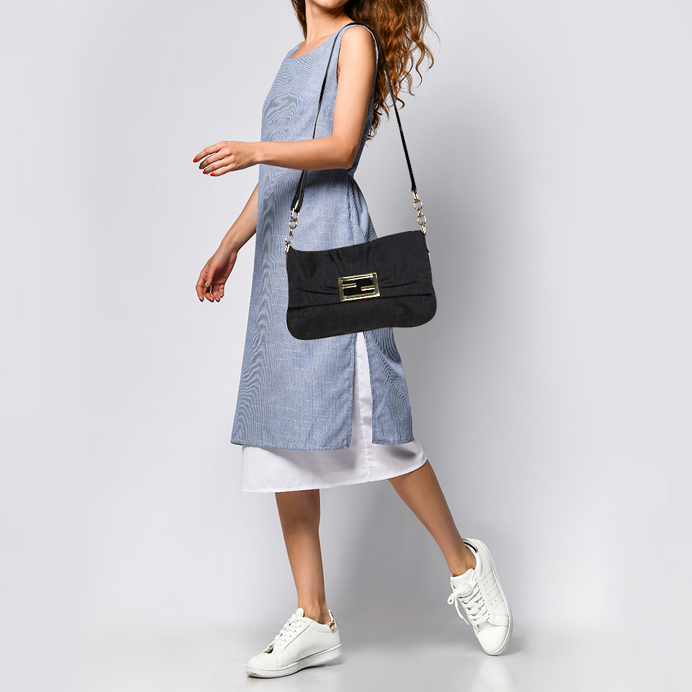 

Fendi Black Zucca Canvas and Patent Leather Mia Crossbody Bag