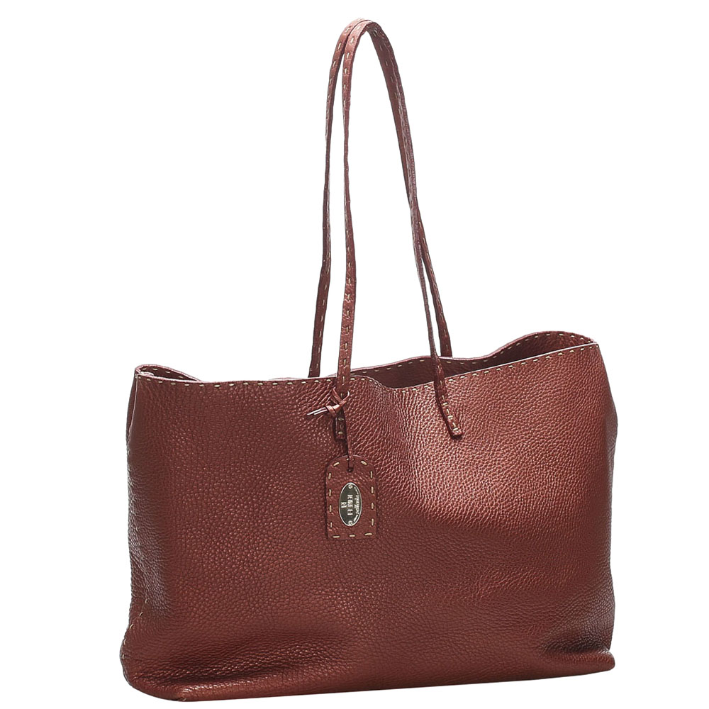 

Fendi Red Leather Selleria Tote Bag