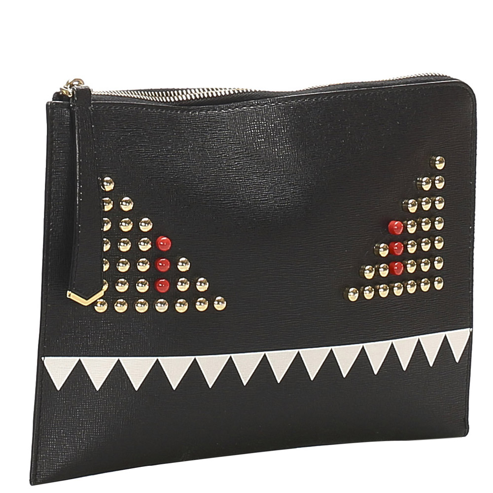 

Fendi Black Studded Leather Monster Clutch Bag