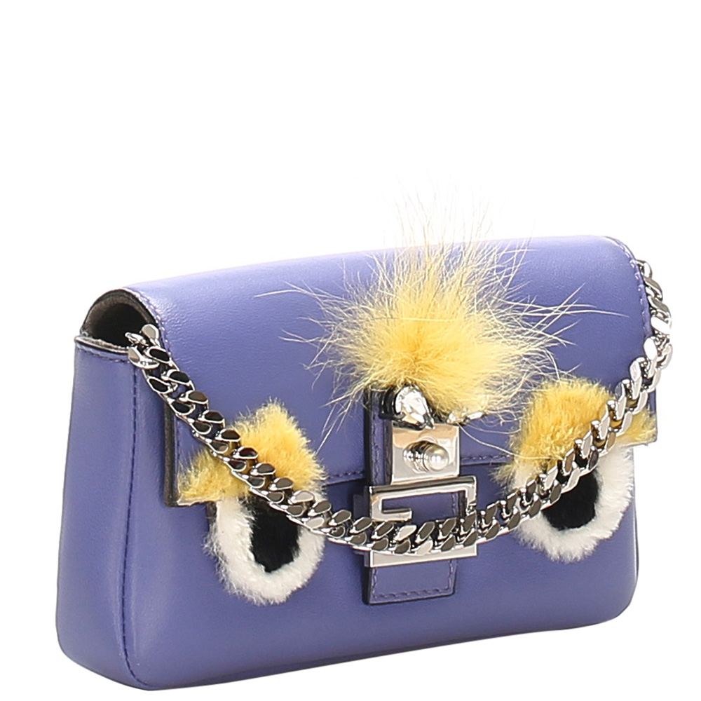 

Fendi Purple Leather Baguette Micro Bag, Multicolor