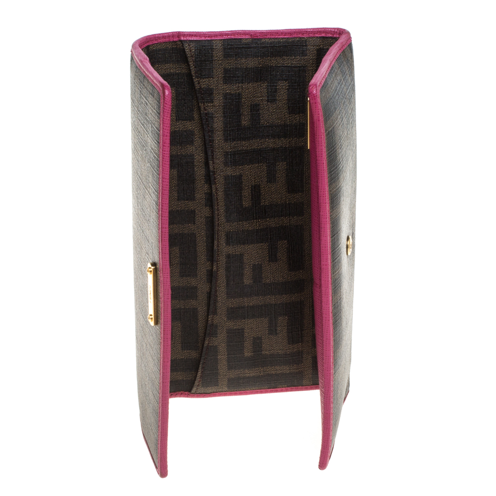

Fendi Tobacco/Pink Zucca Coated Canvas and Leather Continental Wallet, Brown