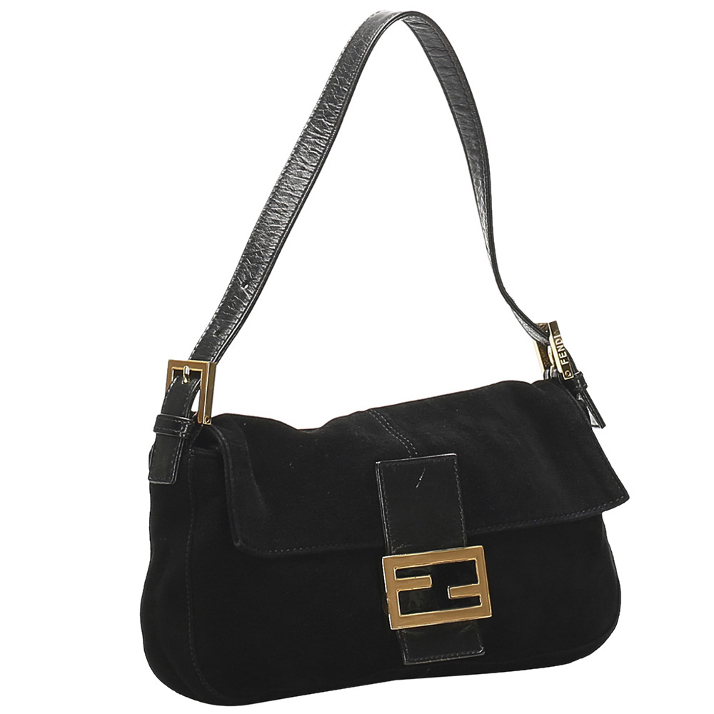 

Fendi Black Mamma Suede Baguette Bag