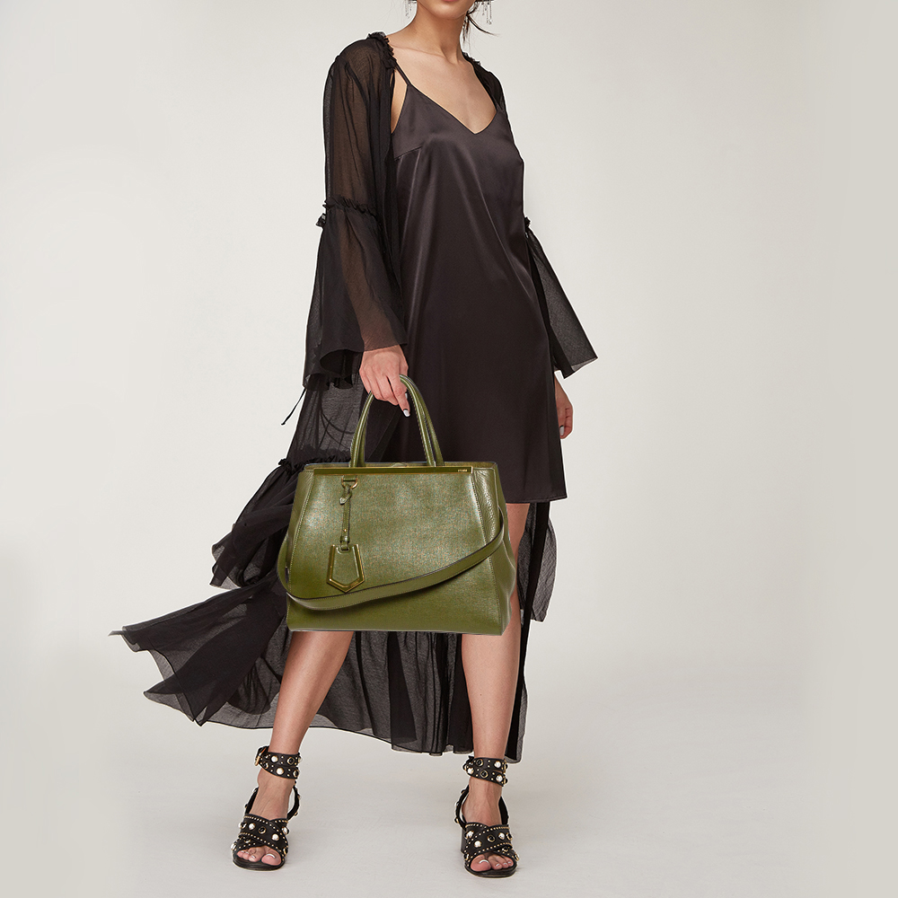 

Fendi Olive Green Leather Medium 2Jours Tote