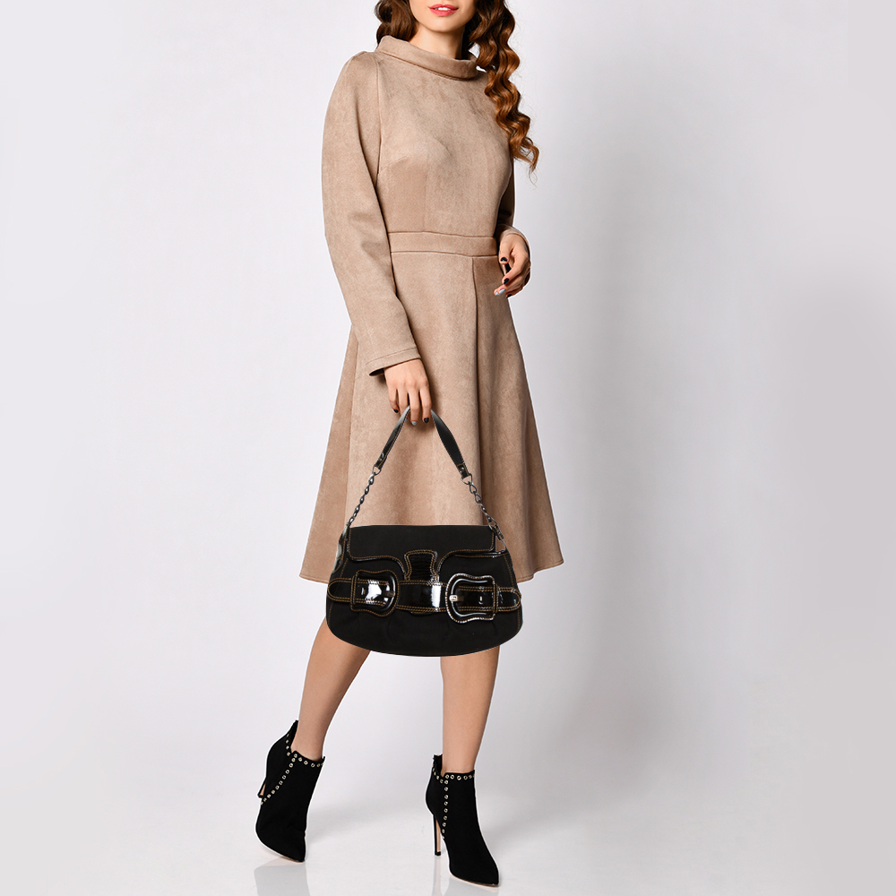 

Fendi Black Canvas And Patent Leather B Bis Shoulder Bag