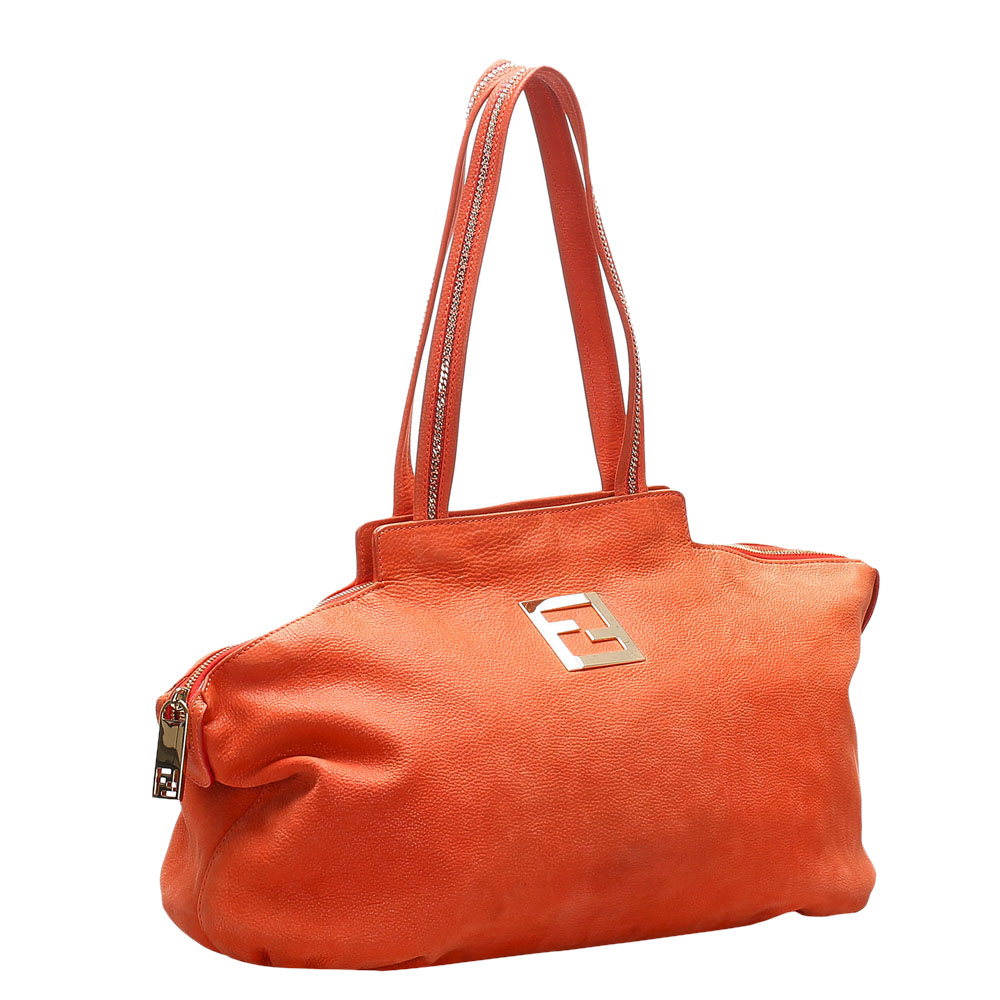 

Fendi Orange Leather Chains Tote Bag
