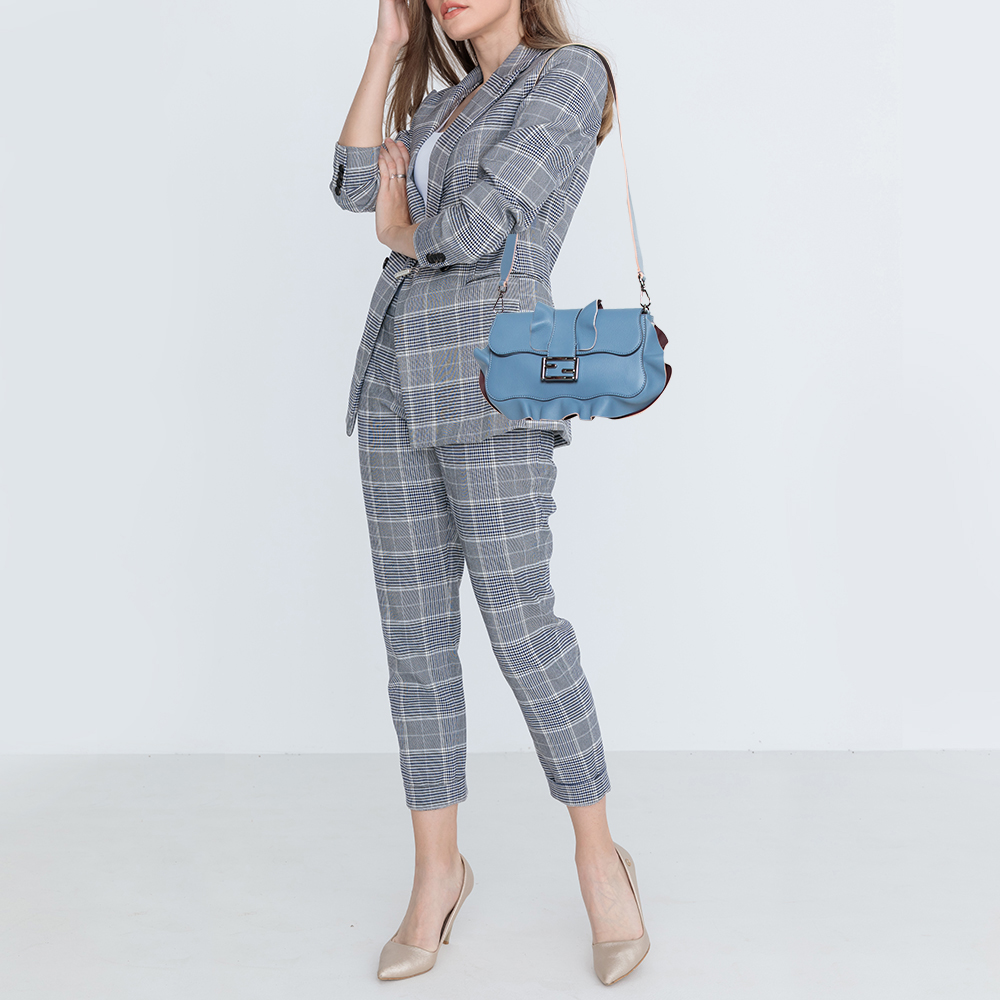 

Fendi Blue/Burgundy Leather Micro Wave Baguette Bag