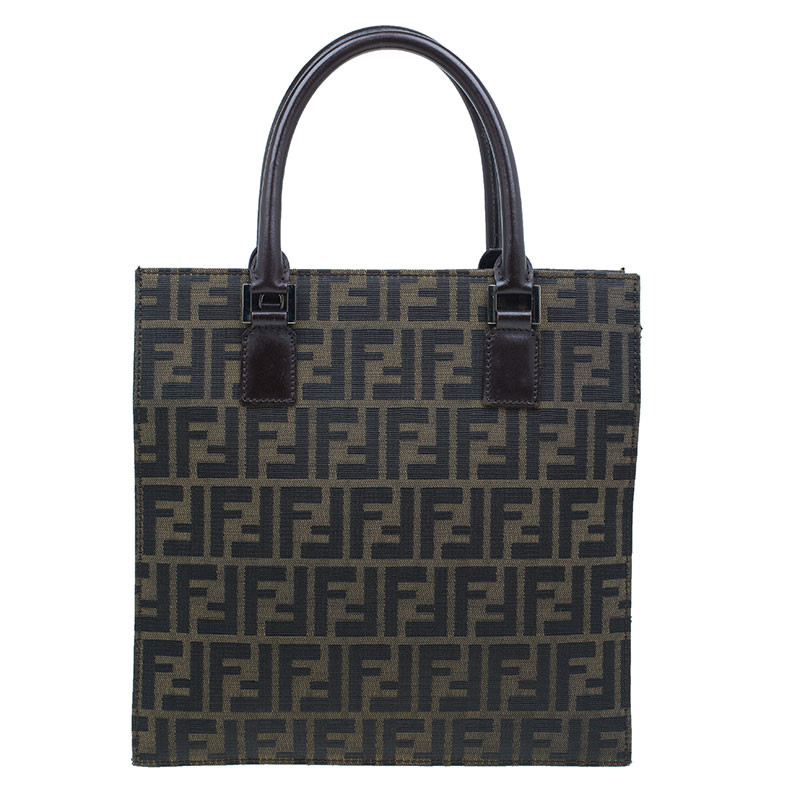 Pre Owned Fendi Brown Zucca Tote Flat Bag