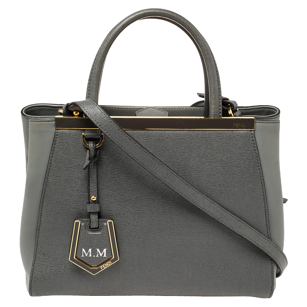 Pre-owned Fendi Grey Leather Mini 2jours Tote