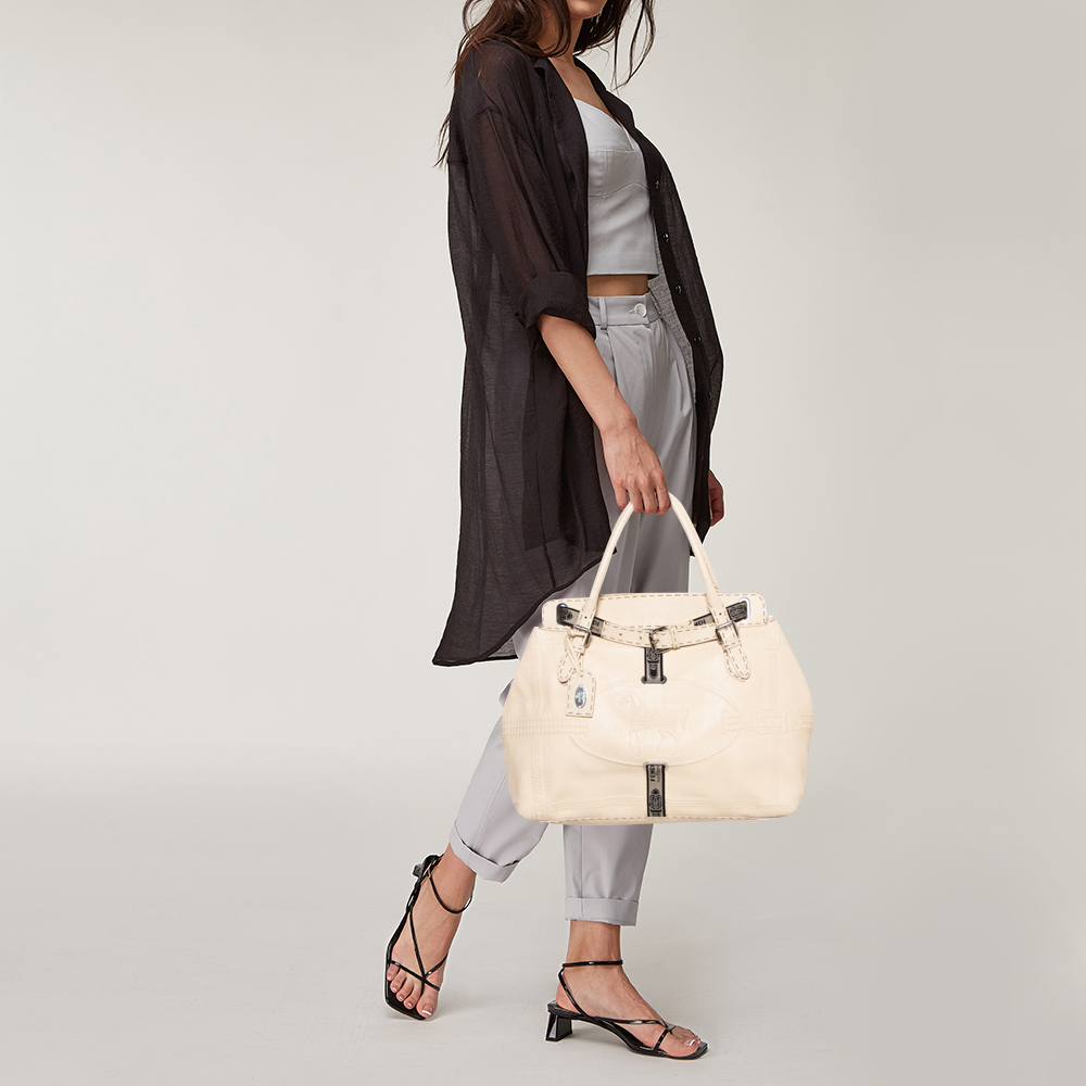 

Fendi Cream Leather Villa Selleria Borghese Tote