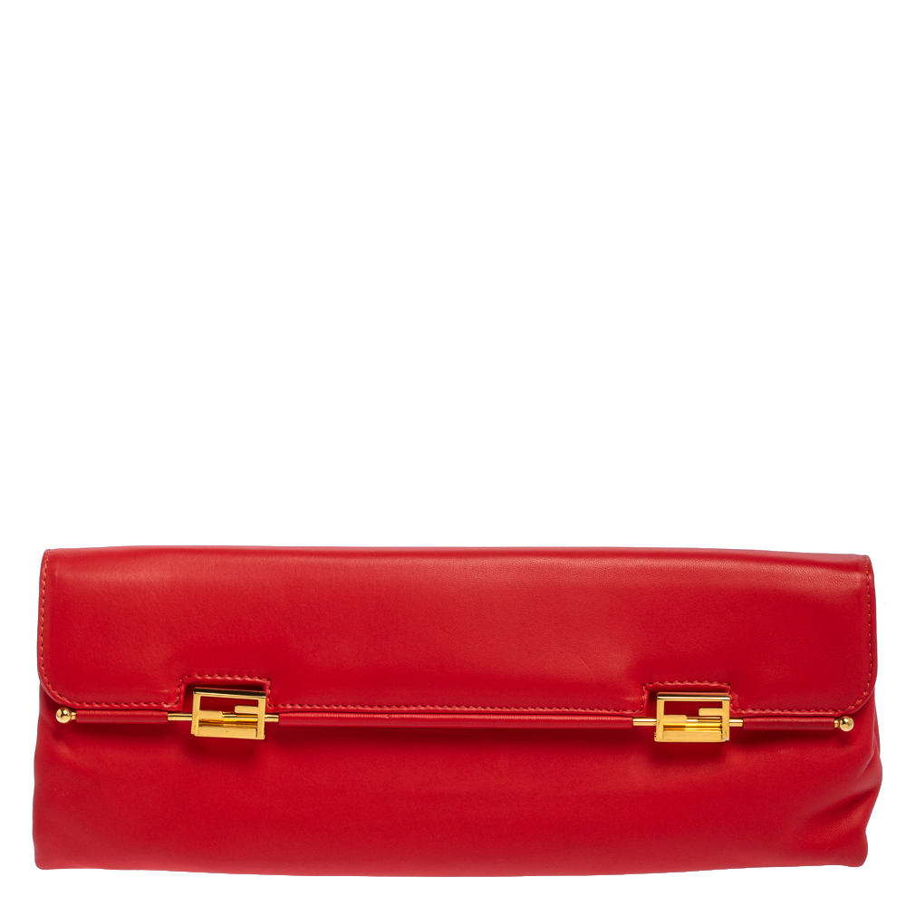 Pre-owned Fendi Red Soft Leather Long Clutch