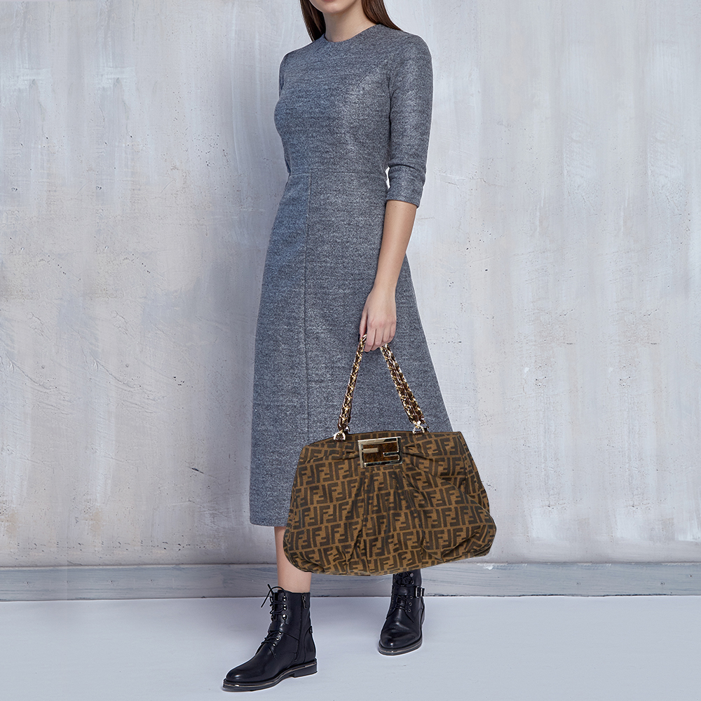 

Fendi Tobacco Zucca Canvas and Patent Leather Large Mia Chain Tote, Brown