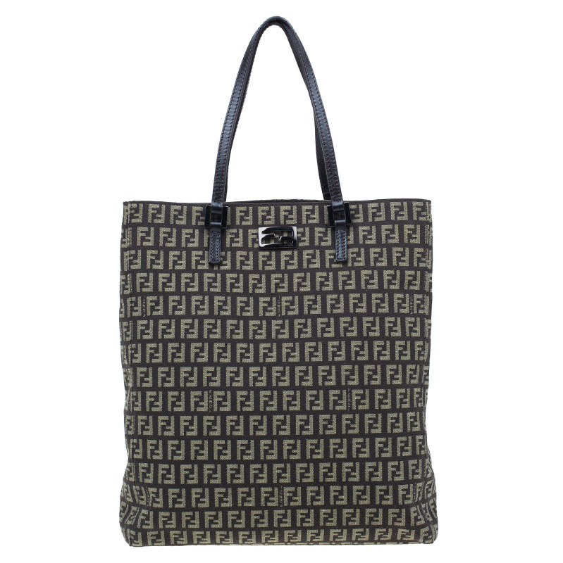 Pre Owned Fendi Brown Canvas and Leather Zucchino Tote Bag