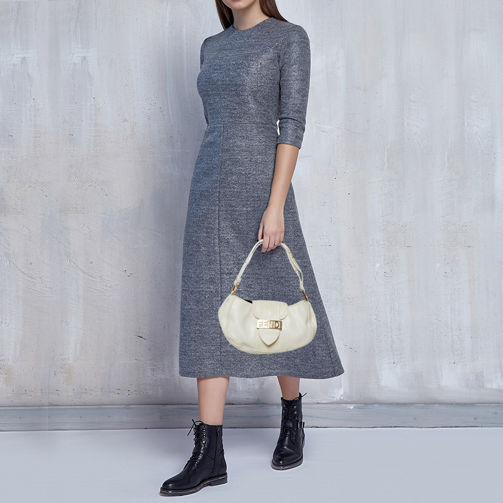 

Fendi White Leather Logo Flap Baguette Bag