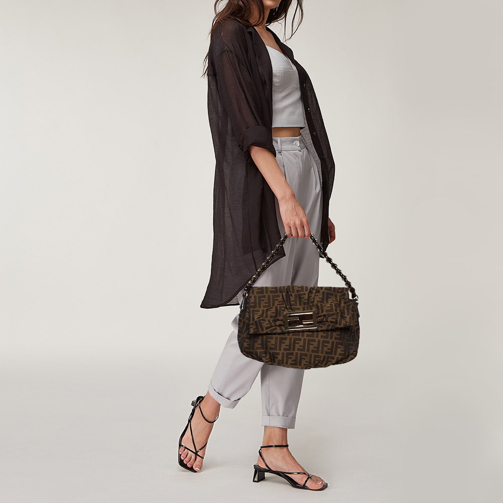 

Fendi Tobacco Zucca Canvas Mia Flap Shoulder Bag, Brown