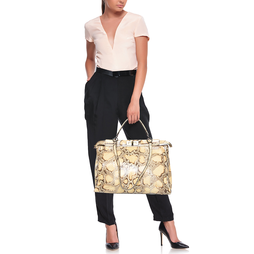 

Fendi Yellow Python Large Peekaboo Top Handle Bag