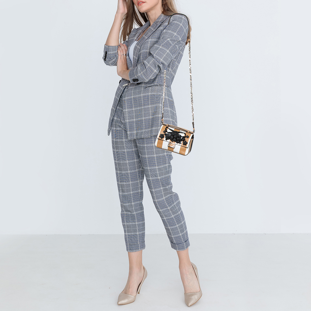 

Fendi Black/Beige Striped Leather Double Micro Baguette Bag