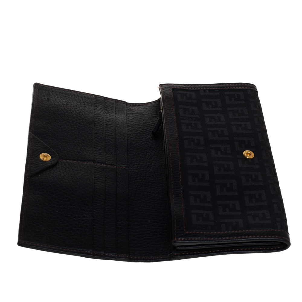 

Fendi Black Zucchino Canvas and Leather Flap Continental Wallet