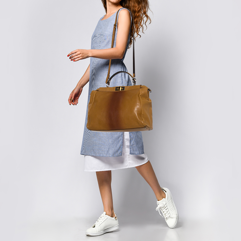 

Fendi Tan/Brown Ombre Leather with Calfhair Lining Large Peekaboo Top Handle Bag