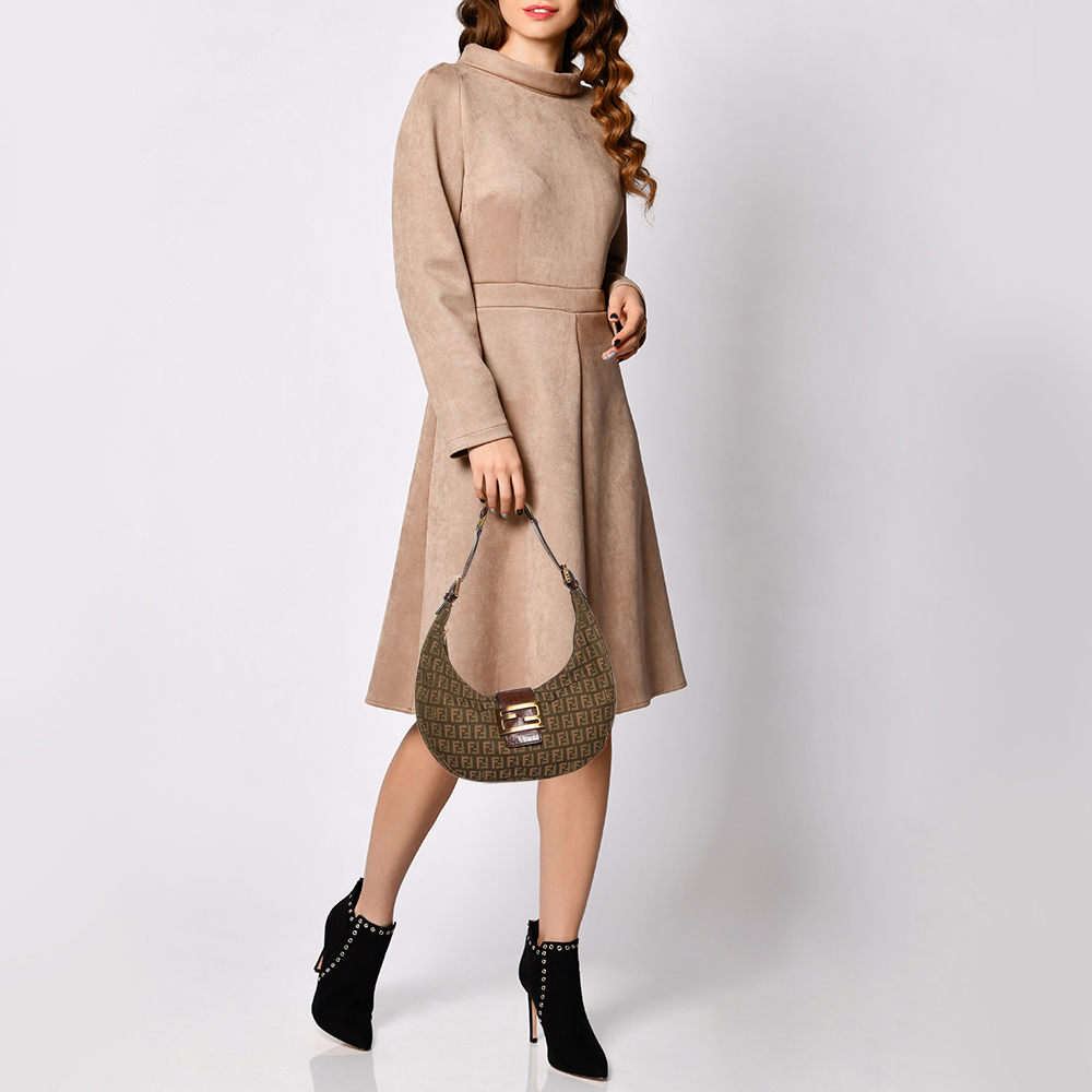 

Fendi Beige/Green Zucca Canvas Hobo