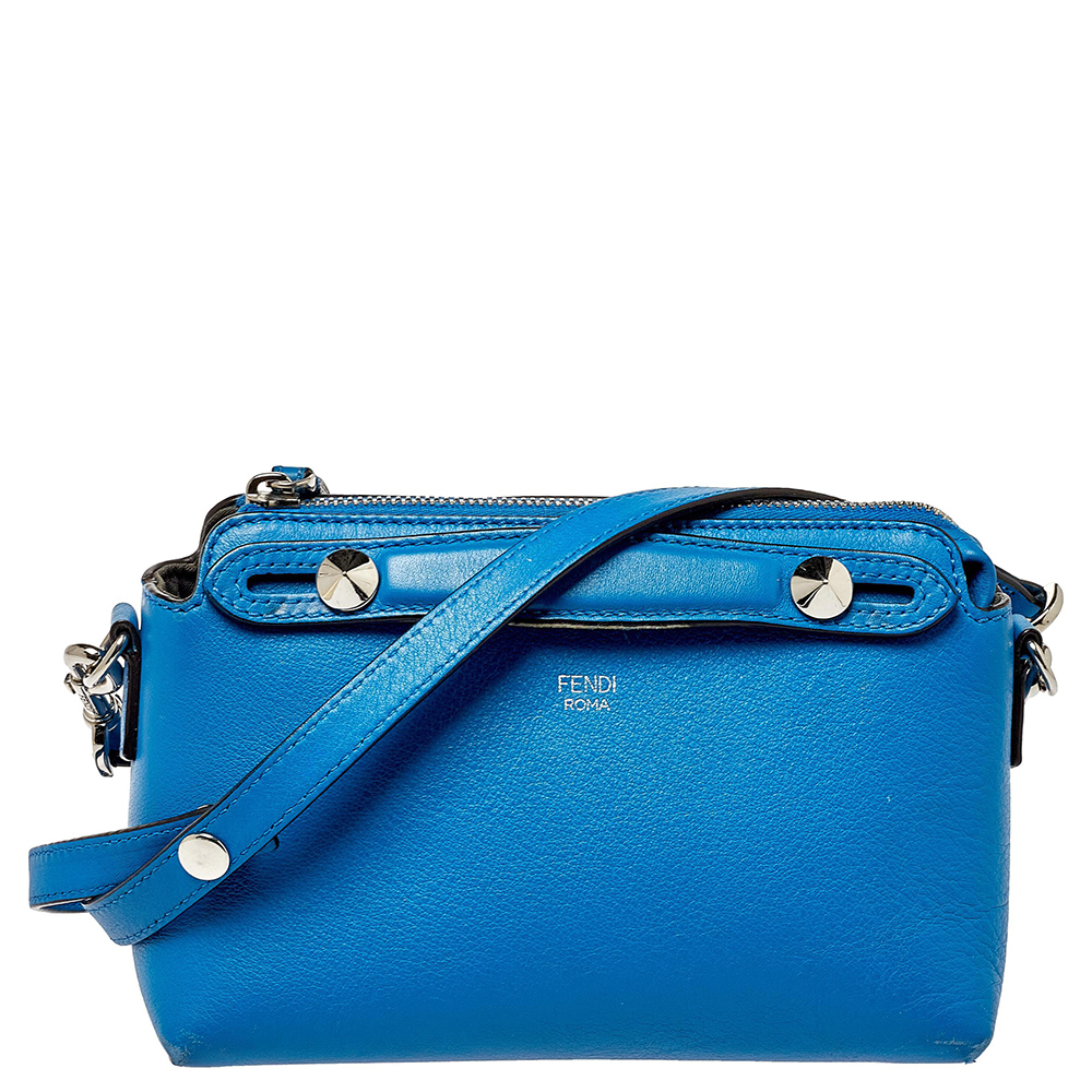 Pre-owned Fendi Blue Leather Mini By The Way Crossbody Bag