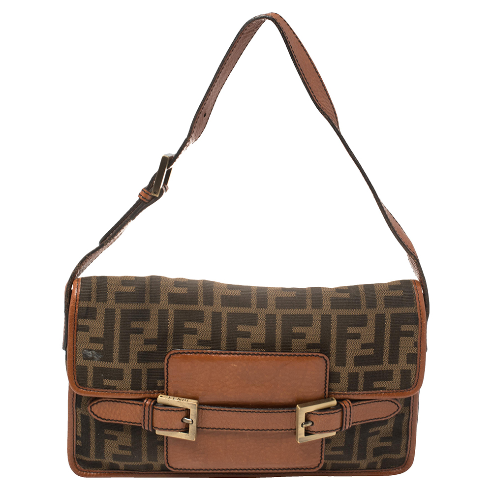 Pre-owned Fendi Brown Zucca Canvas And Leather Baguette