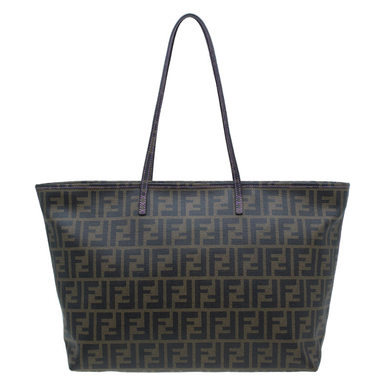 Pre Owned Fendi Brown Zucca Canvas Large Spalmati Roll Shopper Tote