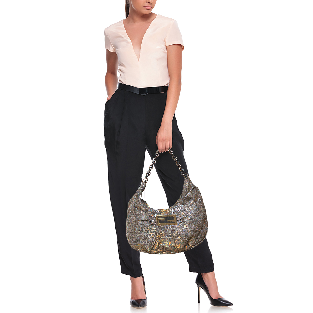 

Fendi Metallic Zucca Lurex Fabric Mia Hobo